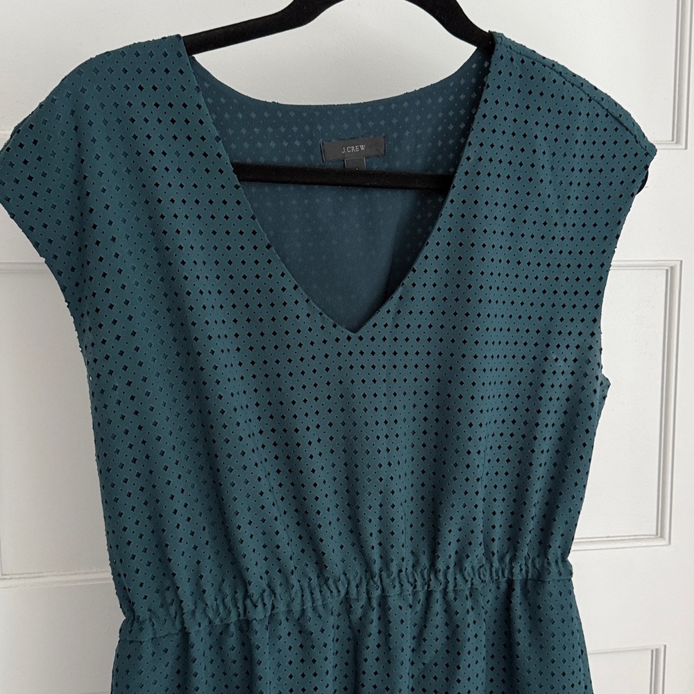 J Crew Laser Cut VNeck Dress, 8 P. Hunter green/teal